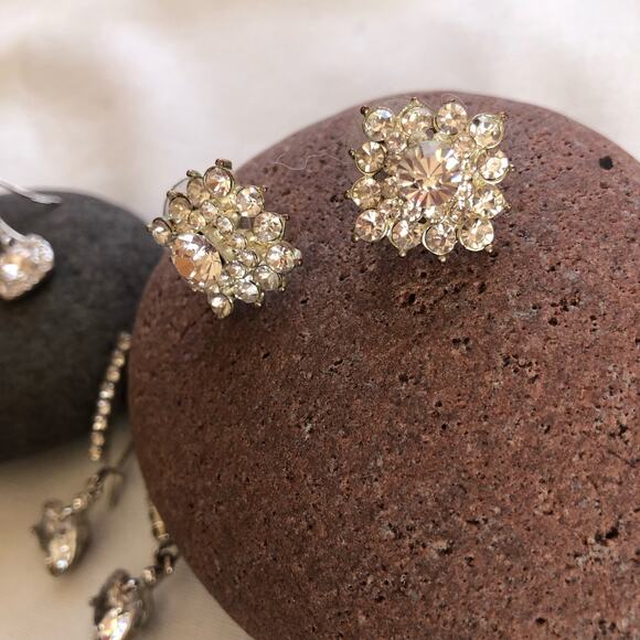 Bundle of 13 Earrings Silver tone Rhinestones Formal Prom Wedding Special Event - Picture 5 of 16